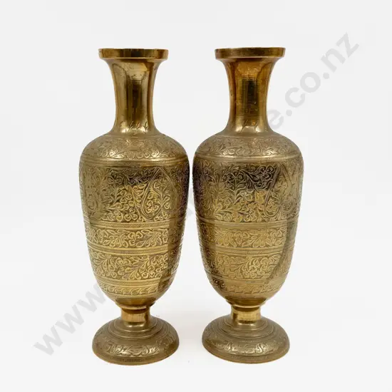 Pair of Good Quality Brass Vases H30cm
