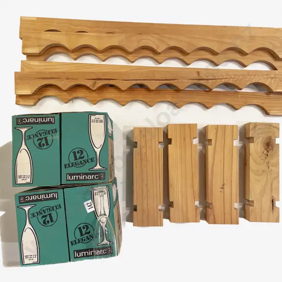 Wine Rack and Assorted Boxed Glass Ware