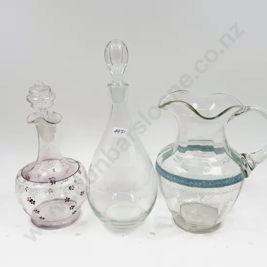 Two Glass Decanters and Jug