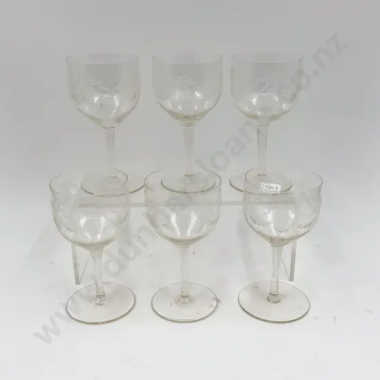Six Etched Glass Goblets