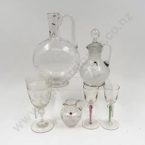 Two Pieces of Mary Gregory Glassware and Assorted Victorian Glass