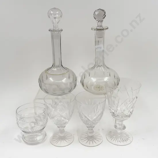 Two Glass Decanters together with Assorted Glasses