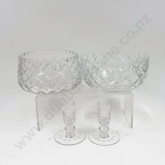 Crystal Bowls together with Pair of Crystal Candle Sticks
