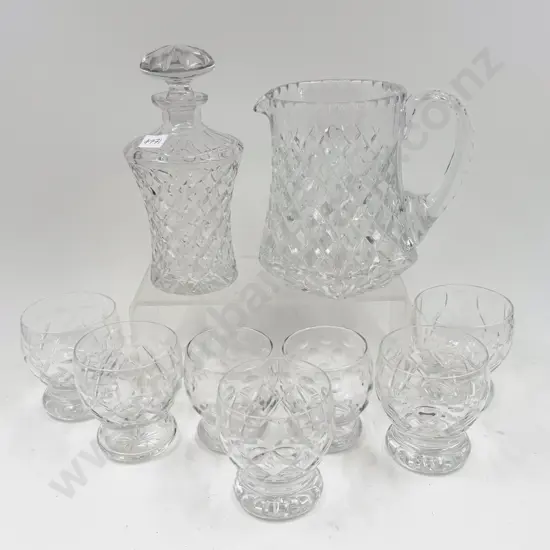 Crystal Decanter with Glass Jug and Assorted Tumblers