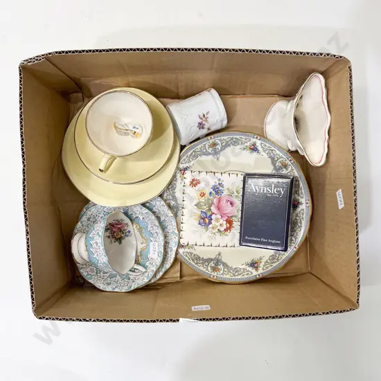 Box of Assorted Fancy China including Aynsley and Wedgwood