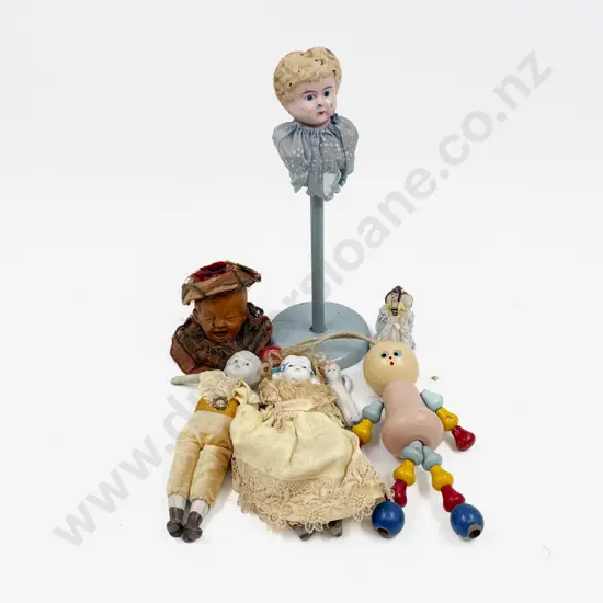 Antique Dolls including wooden 'Mary Lou' and bisque character head and tin head