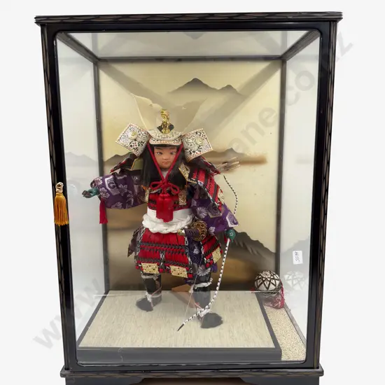 Japanese Samurai Doll in glass display case
