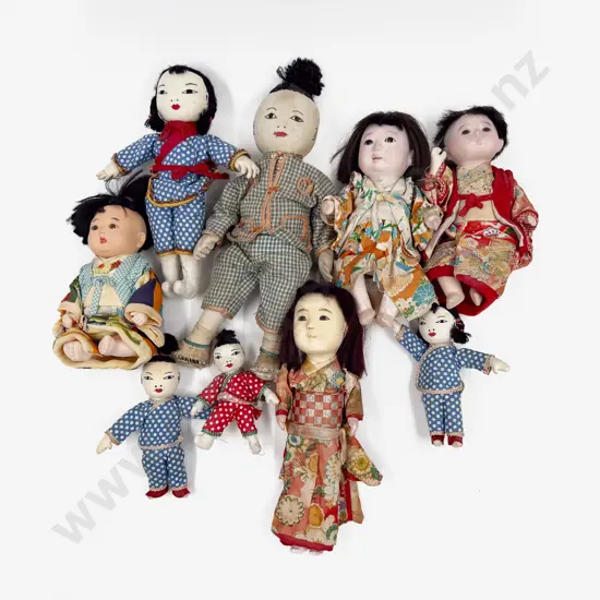 Vintage Various Asian Composition and Cloth Dolls (9)