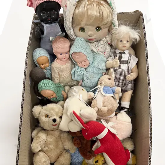 Collection Small Hard Plastic Dolls and Soft Toys