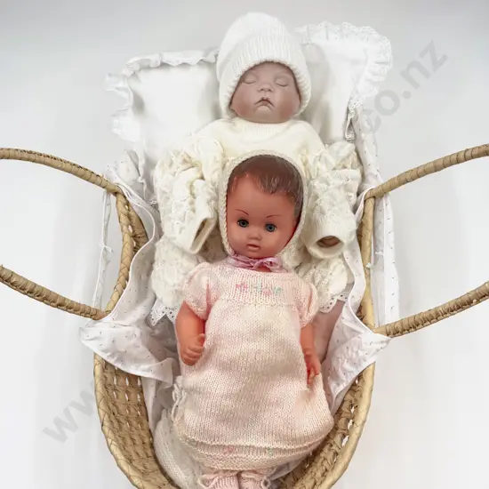 New Bisque Sugar Britches Character Doll in Carry Cot and Play Doll