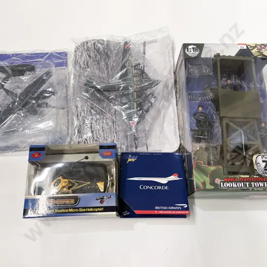 Peacekeeper Lookout Tower with Two Jet Fighters Helicopter and Concorde Models