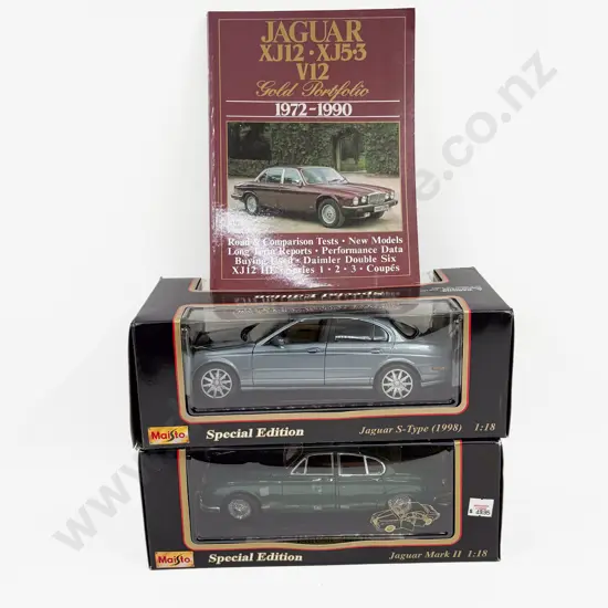 Two Maisto 1/18 Scale Jaguar Models with Booklet