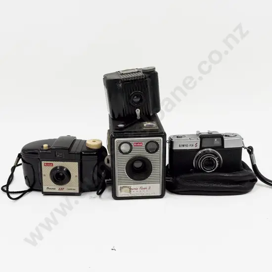 Kodak Boxed Brownie and Three Other Vintage Cameras