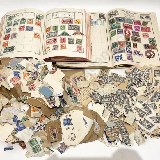 Two Small Vintage Stamp Albums and Unsorted Loose Stamps