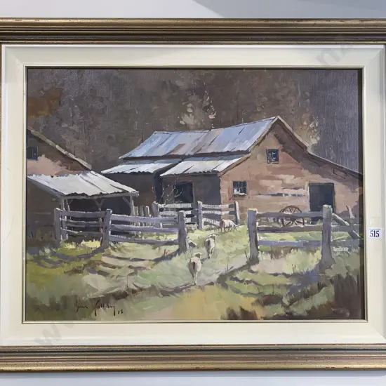 Brian Halliday - Farm Yard Near Queenstown - Oil on board 45cm x 60cm