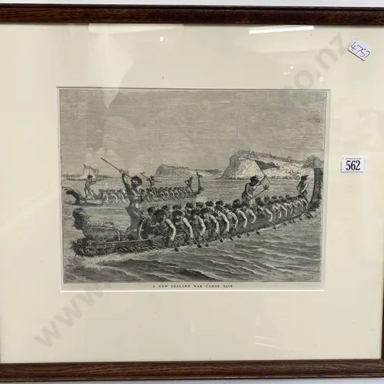 New Zealand War Canoe Race - Framed Book Plate