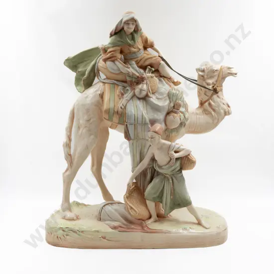 Royal Dux Made in Czechoslovakia Arabian on Camel With Water Boy Figure Group
