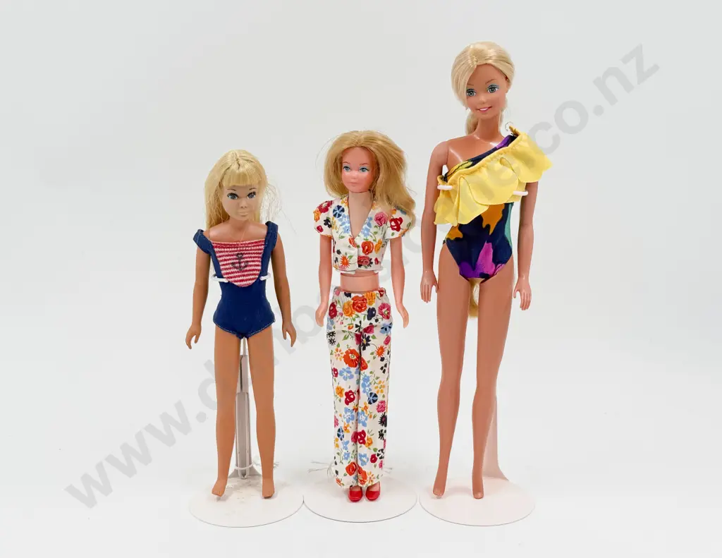 C1965 Bend Leg Skipper C1975 Growing Up Skipper and C1985 Tropical TNT Barbie Image 1++