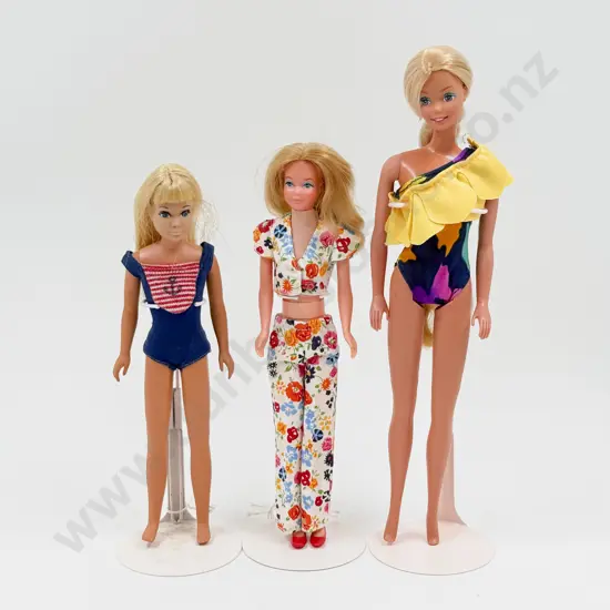 C1965 Bend Leg Skipper C1975 Growing Up Skipper and C1985 Tropical TNT Barbie