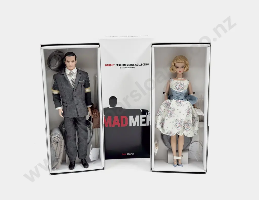 C2010 Silkstone Mad Men Betty Draper Barbie and Don Draper Ken Dolls MIB Image 1++