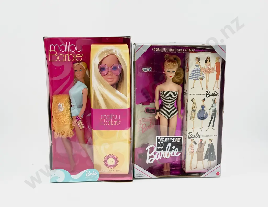 C1993 35th Anniversary Barbie and C2001 Malibu Barbie MIB Image 1++