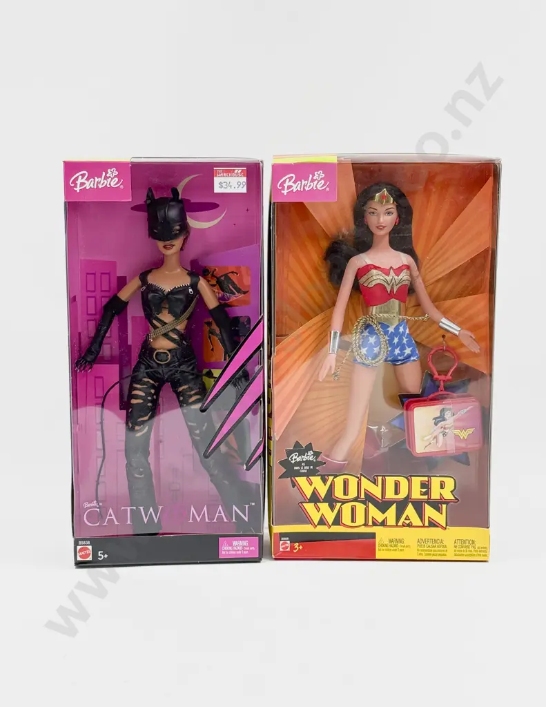 C2003 Barbie as Wonder Woman and C2004 Catwoman MIB Image 1++