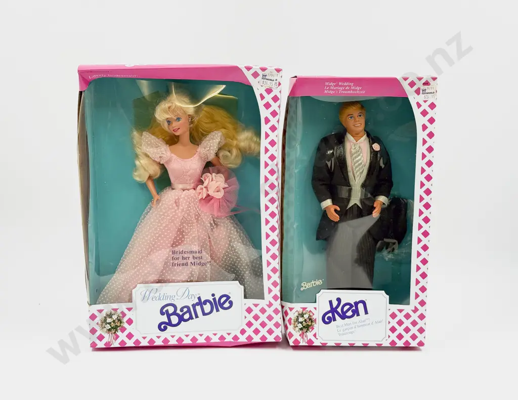 C1990 Individual Pink Boxed 'Wedding Day' Midge Barbie Ken and Allan Image 1++