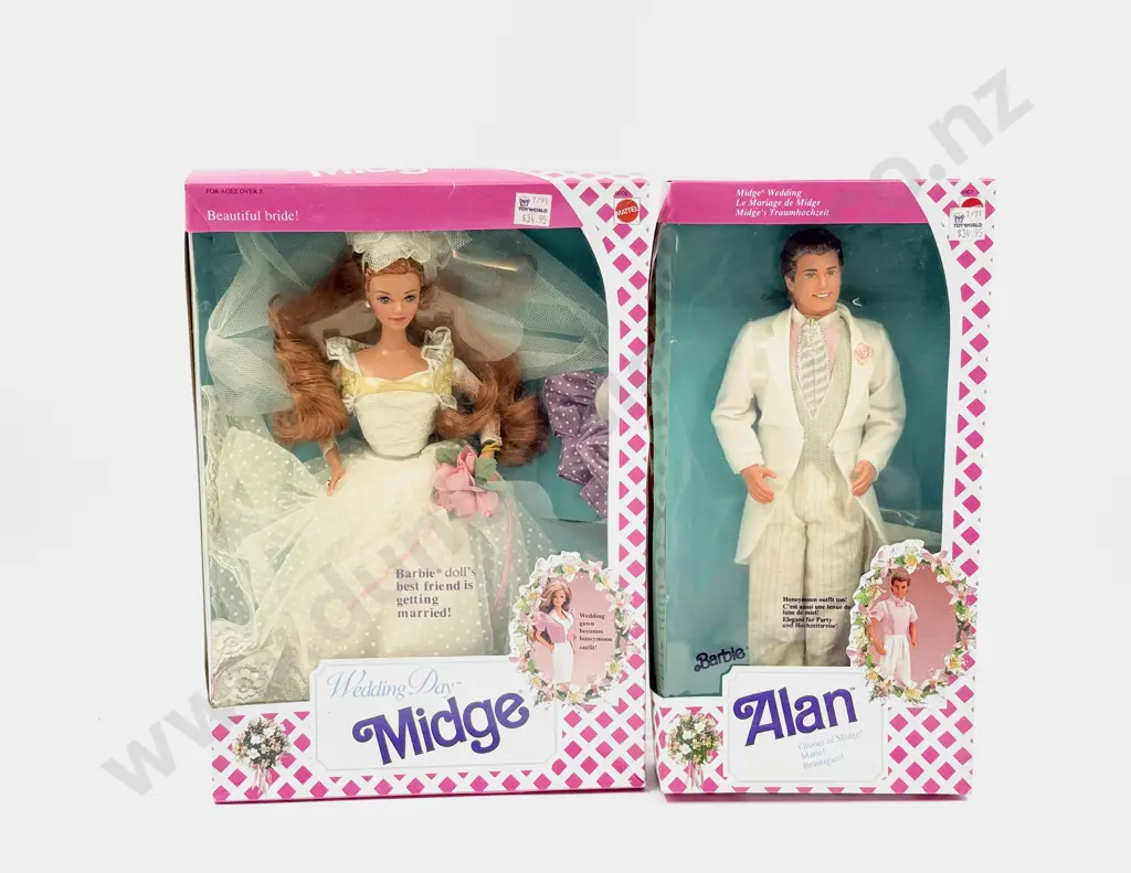 C1990 Individual Pink Boxed 'Wedding Day' Midge Barbie Ken and Allan Image 1++
