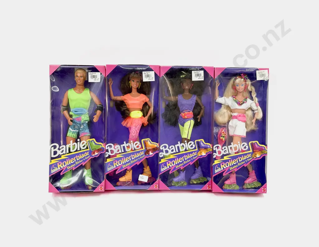 C1991 Pink Boxed Rollerblade Barbie Christie Teresa and Ken MIB Image 1++