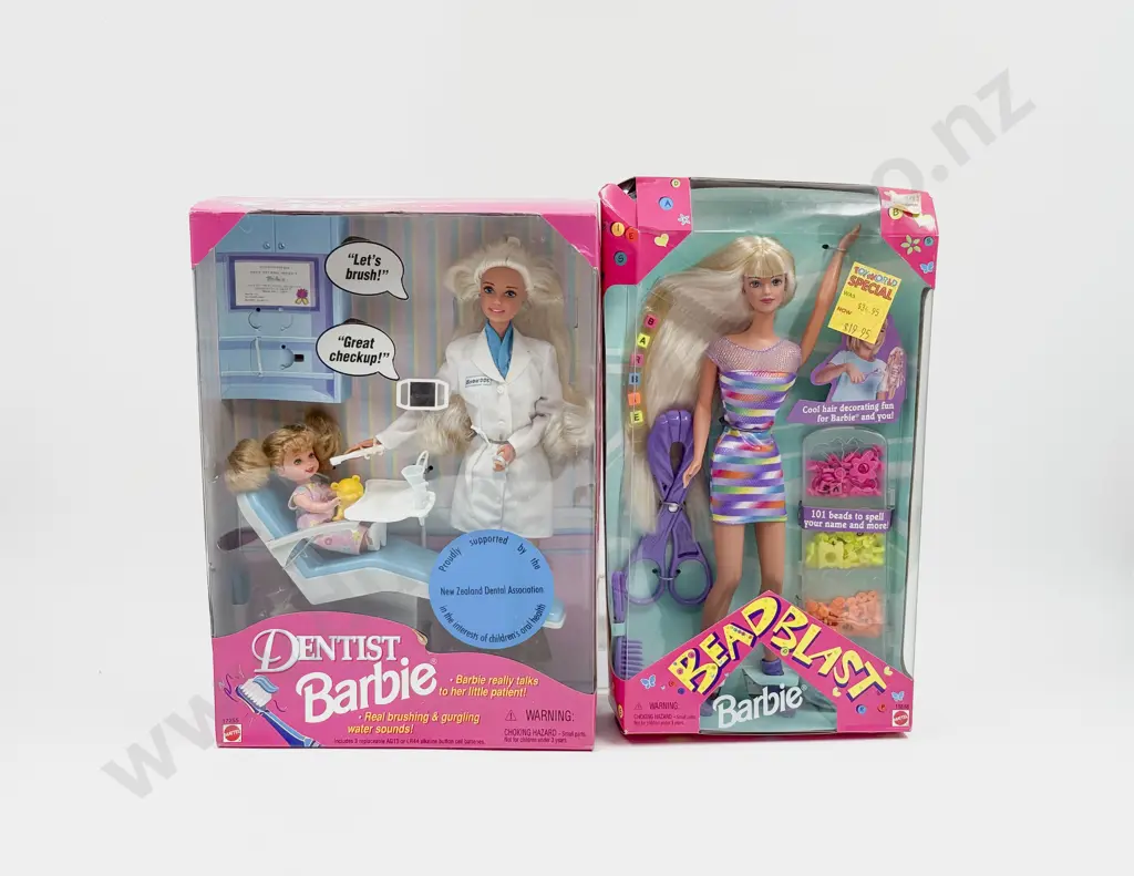 C1997 Bead Blast Barbie and C1997 Dentist Barbie MIB Image 1++