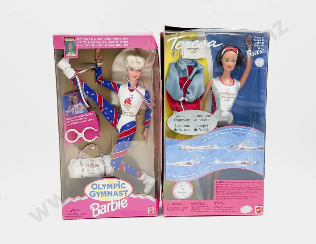 C1999 Sydney 2000 Swimming Champion Teresa & C1995 Olympic Gymnast Barbie MIB Image 1++