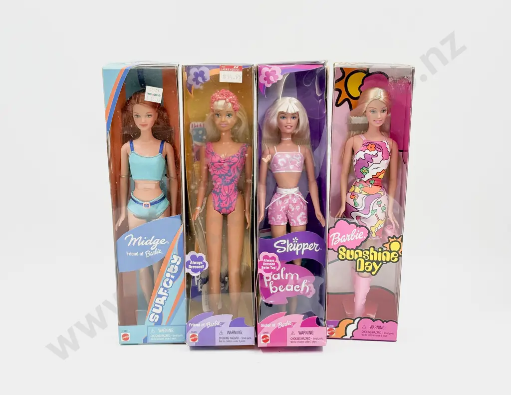 C2000 Midge Surf City C2001 Sunshine Day Barbie and C2001 Palm Beach Lea & Skipper MIB Image 1++