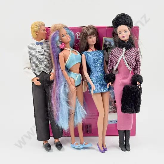 Three Fashion Outfit Barbie Dolls and Ken