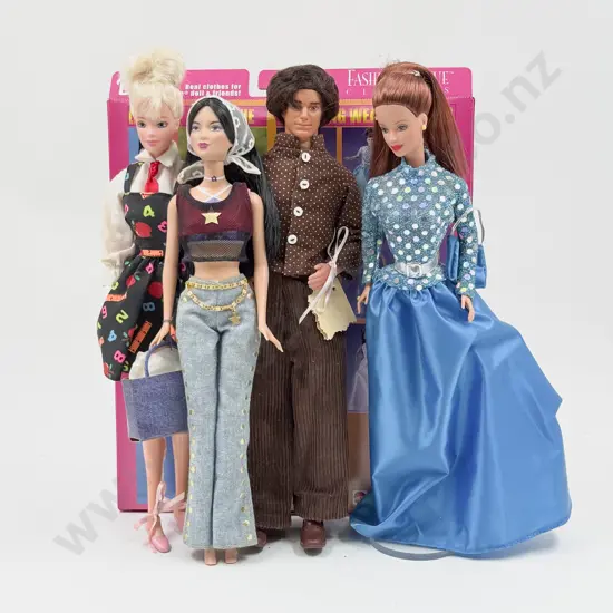 Three Fashion Outfit Barbie Dolls and Ken