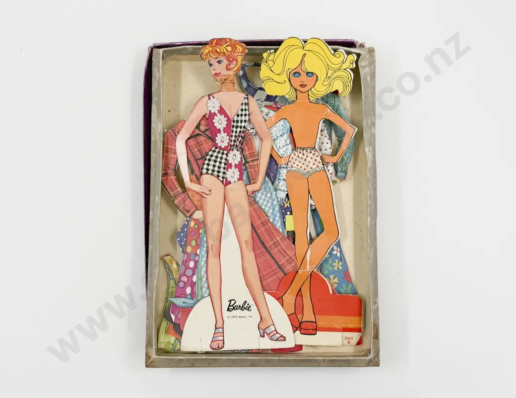 Barbie C1973 Paper Doll Cut Out with Vintage and Modern Clothing and Accessories Image 1++