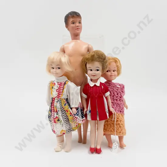 C1960's Sindy's Paul Doll with Penny Brite Doll and Two Penny Type Dolls Made in Hong Kong