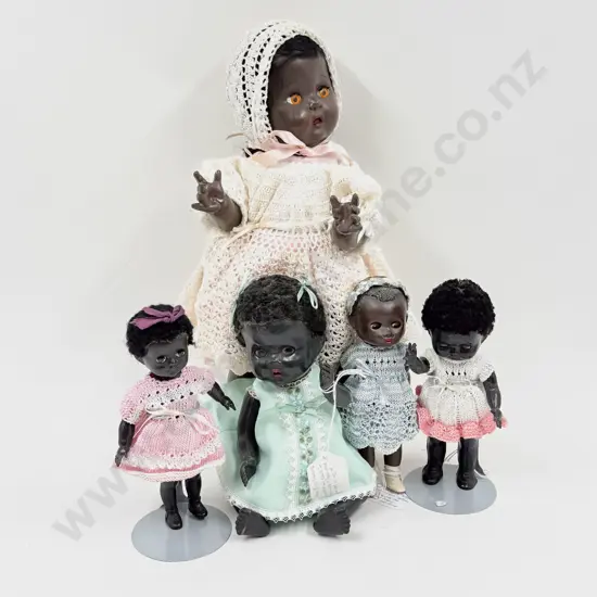 Collection Six Pedigree and Rosebud Black All Hard Plastic Dolls 38cm - 17cm
