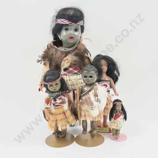 Five Vintage Various Manufacture Maori Costume Dolls 32cm - 9.5cm