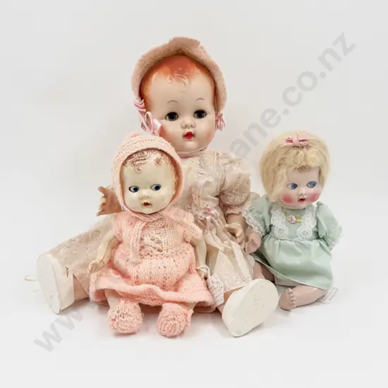 NZ Pedigree All Hard Plastic Straight/Bent Limb Body Doll and Two Baby Dolls 40cm