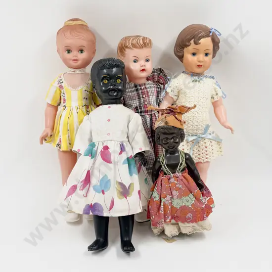 Five Kadar and Kader Type Hard Plastic Bent/Straight Limb Girl Dolls 42cm - 24cm