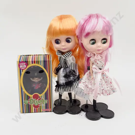 Mint Boxed Takara Petite Blythe & Two ICY Basaak Blythe Clones of Takara Dolls