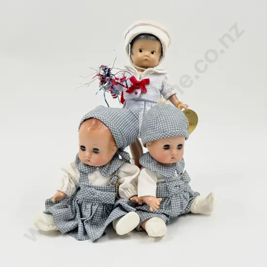 Effanbee Patsyette (4th) July Doll and C1996 Patsy Babyette Boy and Girls Dolls 22cm