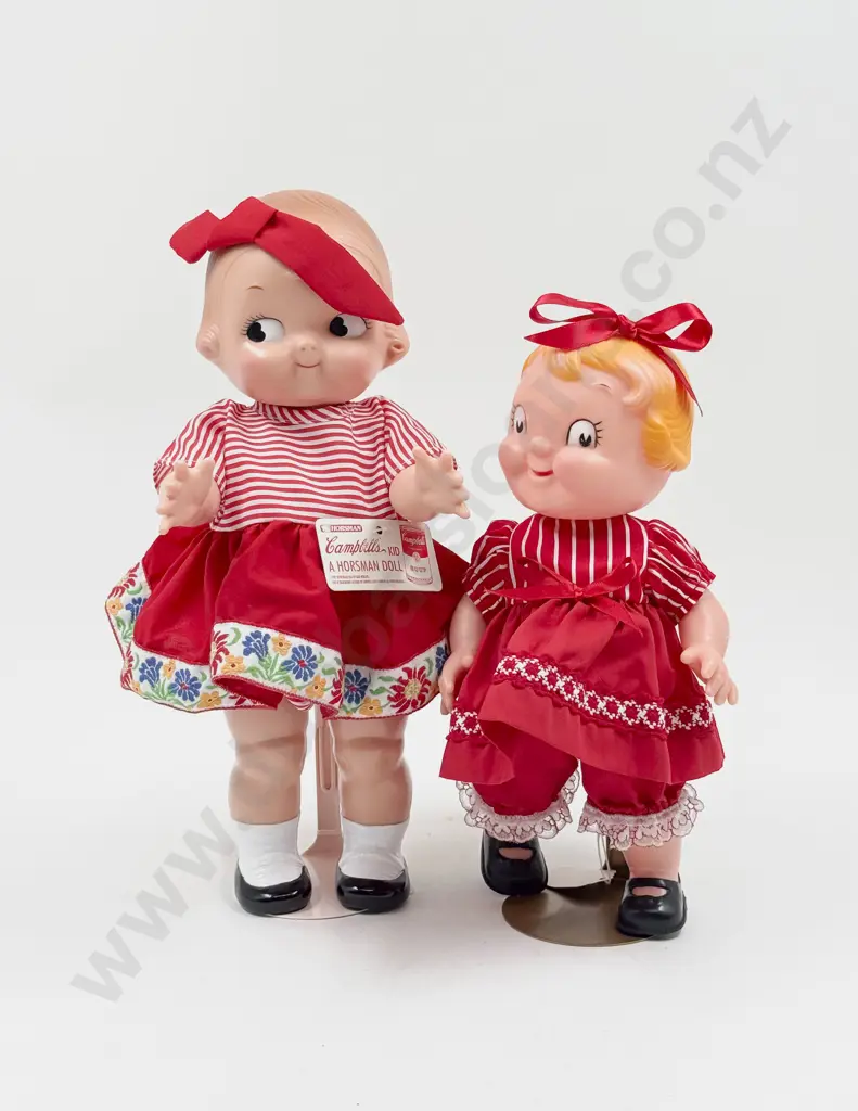 C1997 Horsman Campbell Soup Kid All Vinyl Doll and Another Unmarked 32cm 26cm Image 1++