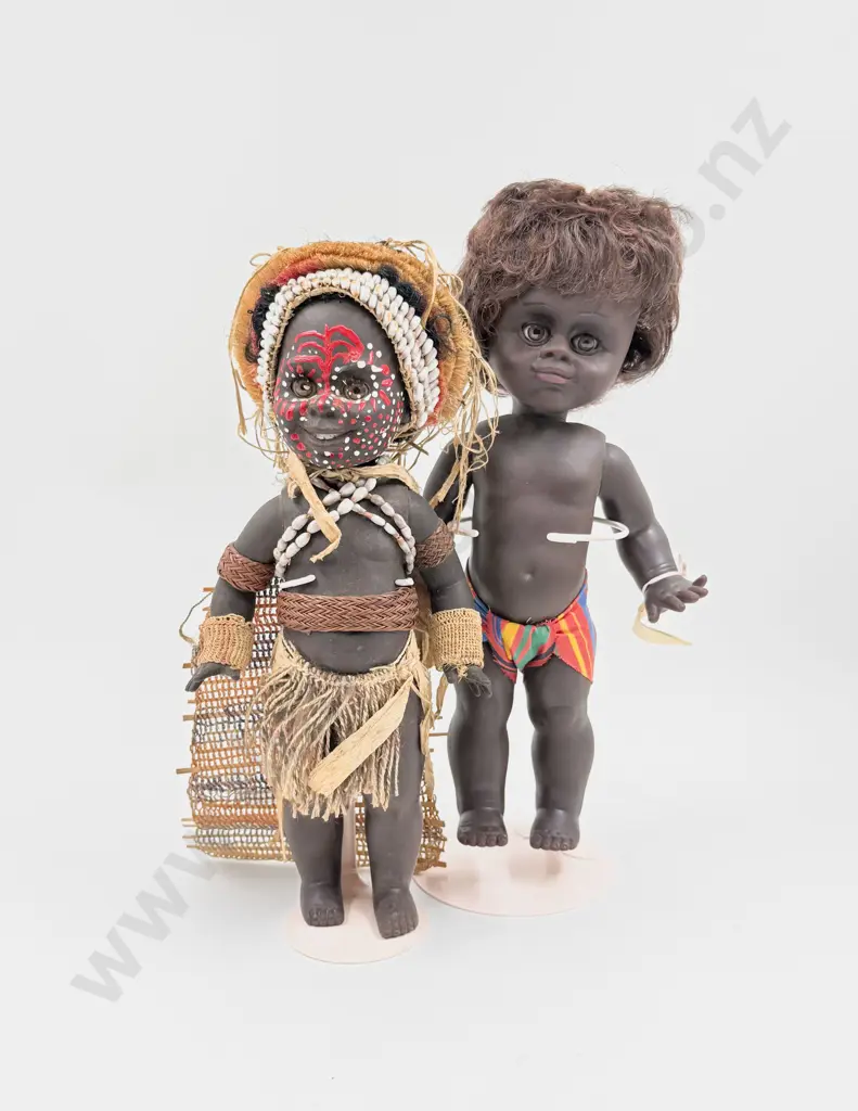 Two Vintage Netta All Vinyl Doll with one in Papua New Guinea Traditional Costume 33cm Image 1++