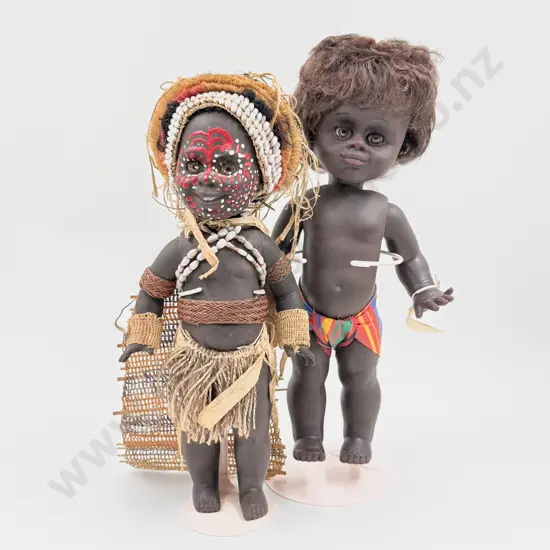 Two Vintage Netta All Vinyl Doll with one in Papua New Guinea Traditional Costume 33cm