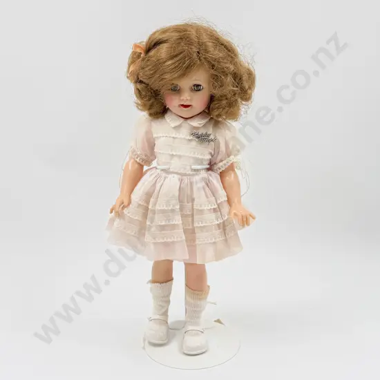 C1950's Shirley Temple All Vinyl Original Outfit Doll with Name Tag Brooch 36cm