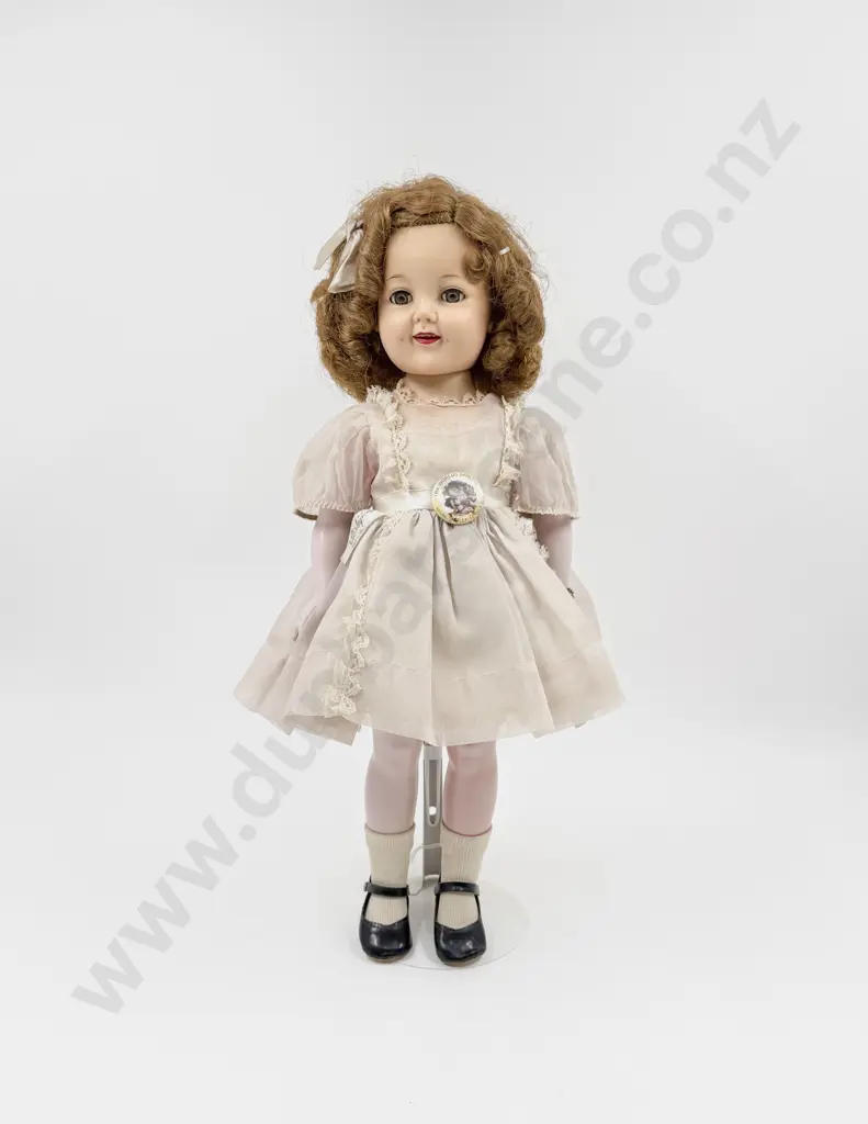 C1950's Shirley Temple All Vinyl Original Outfit Doll with Button and Ribbon 47cm (some fading) Image 1++