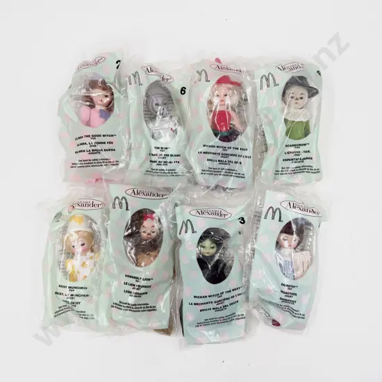 Madame Alexander Set of Eight McDonalds Wizard of Oz Dolls in original packaging