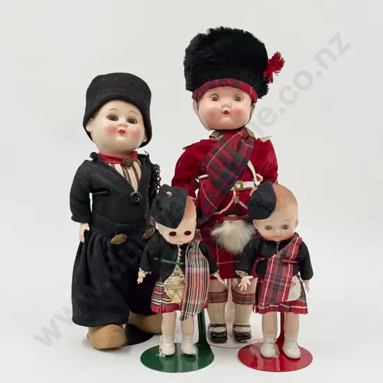 C1950's Two Roddy Dolls and Two Pedigrees in Scots and Dutch Costumes 30cm - 17cm