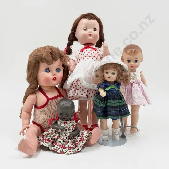 C1950's Roddy Walker with Three Dollies and Large Rosebud with original wig  (af) 35cm - 16cm